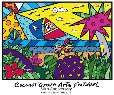 Titled â€œParaisoâ€ (Portuguese for â€œparadiseâ€), world-renowned artist Romero Britto created the Coconut Grove Arts Festival 50th Anniversary Poster. 