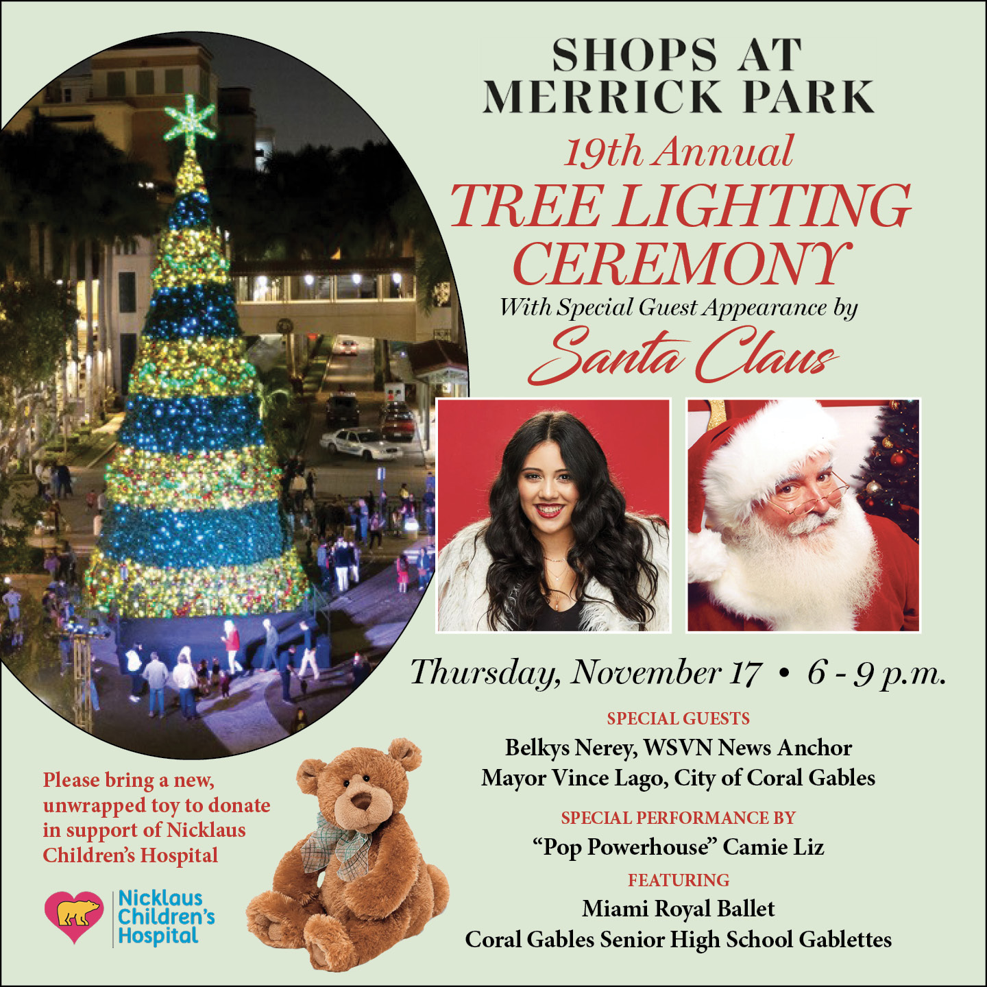 Shops at Merrick Park’s 19th Annual Tree Lighting Ceremony and Santa