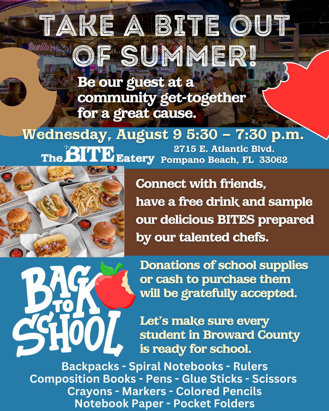 The Bite Eatery's Back-to-School Supply Drive 8/9/23 – The Soul Of Miami