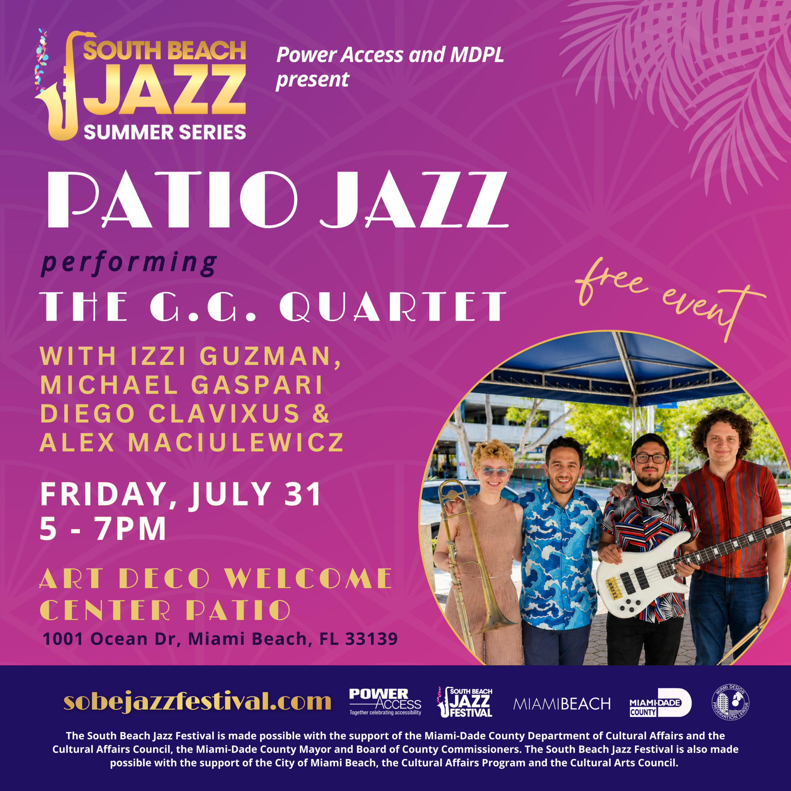 Patio Jazz with The G.G. Quartet 7/31/26 – The Soul Of Miami